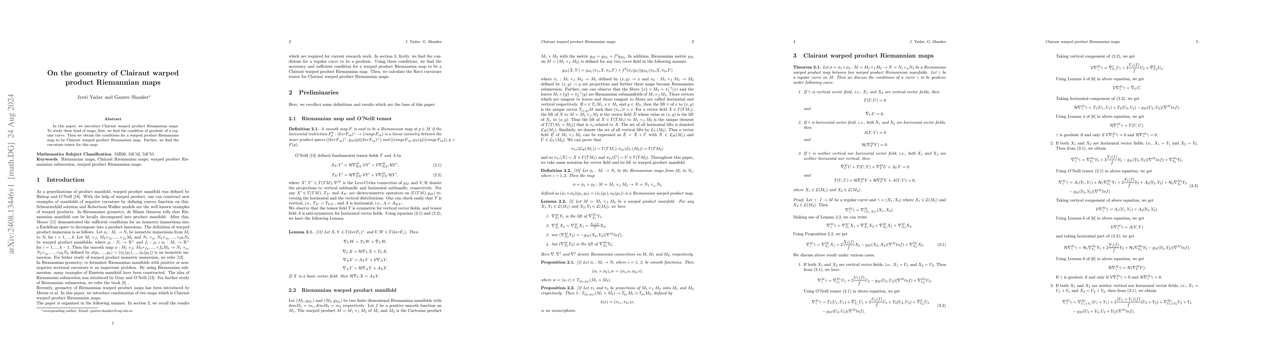 Thumbnail for On the geometry of Clairaut warped product Riemannian maps