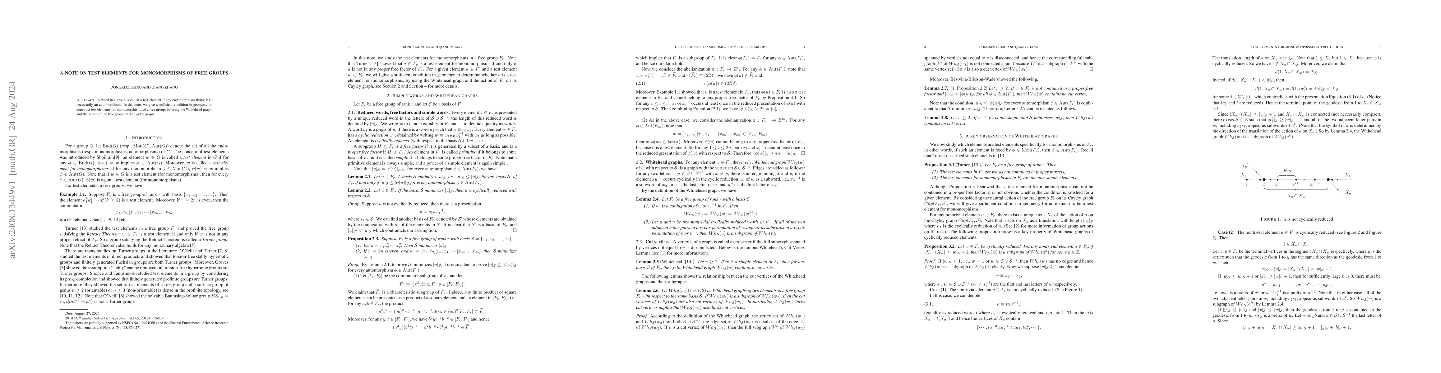 Thumbnail for A note on test elements for monomorphisms of free groups