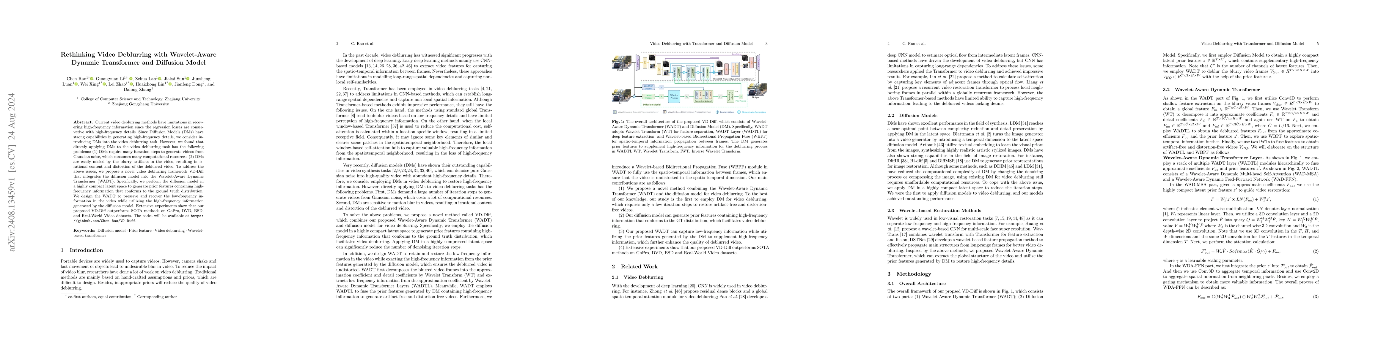 Thumbnail for Rethinking Video Deblurring with Wavelet-Aware Dynamic Transformer and
  Diffusion Model