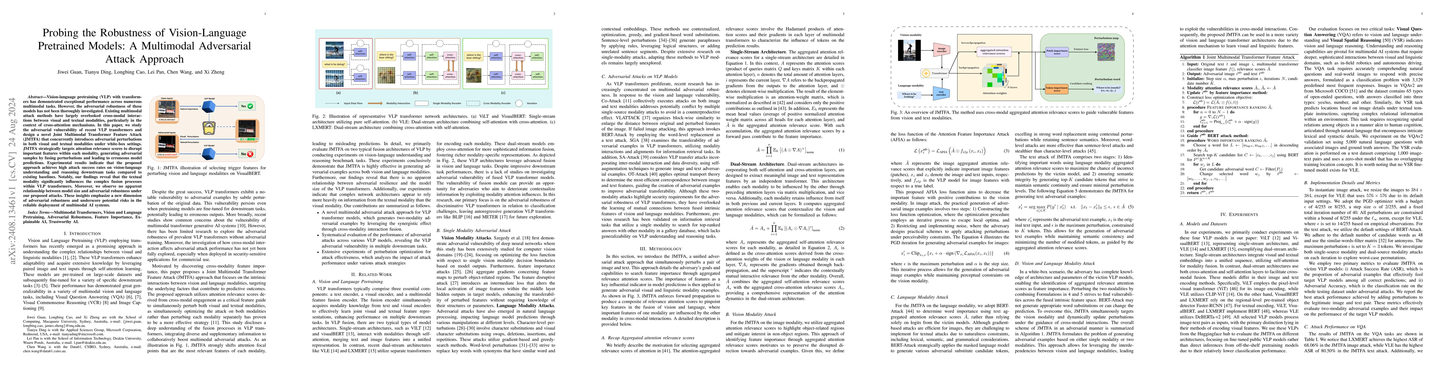 Thumbnail for Probing the Robustness of Vision-Language Pretrained Models: A
  Multimodal Adversarial Attack Approach