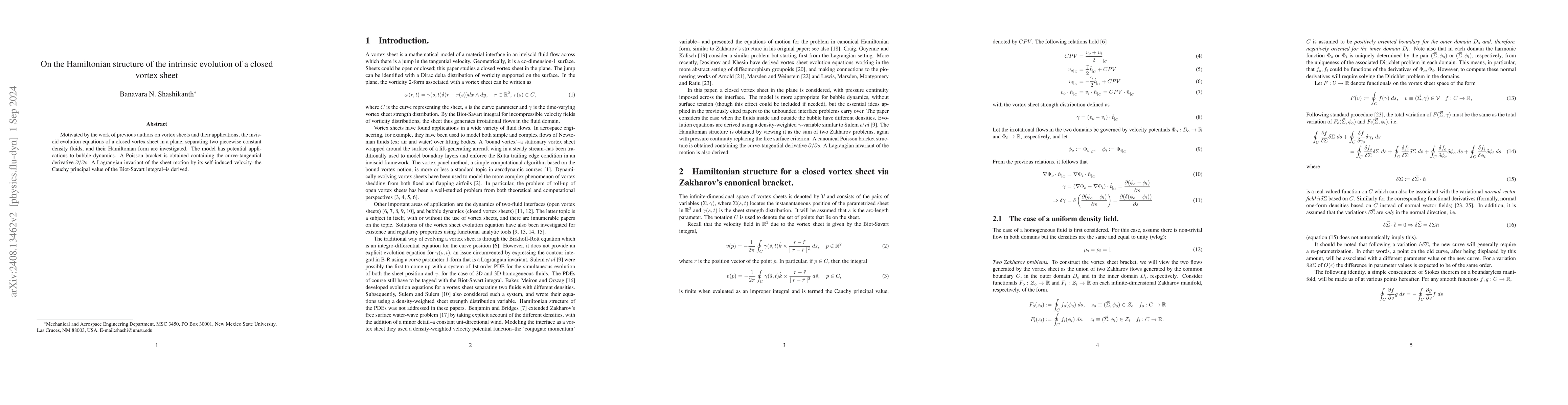 Thumbnail for On the Hamiltonian structure of the intrinsic evolution of a closed
  vortex sheet