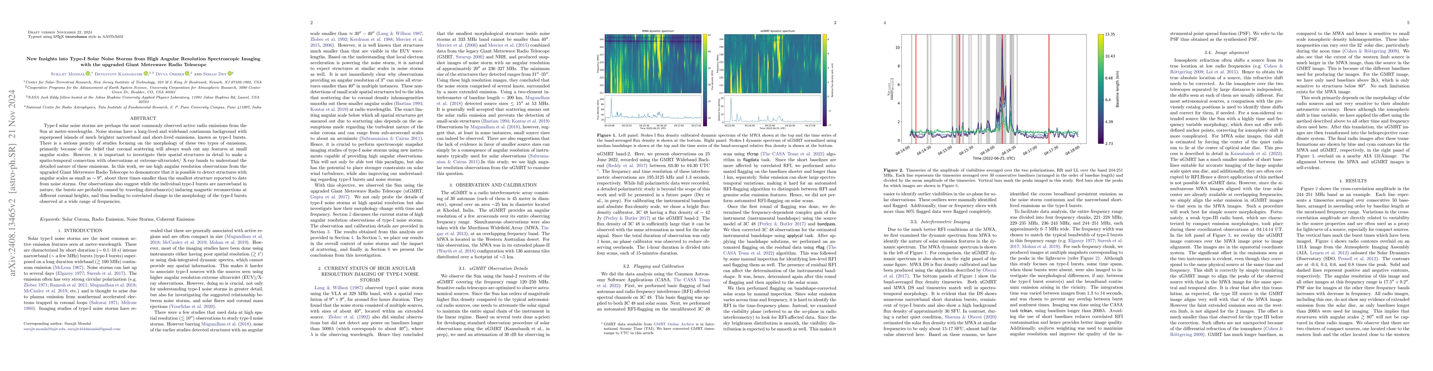 Thumbnail for New Insights into Type-I Solar Noise Storms from High Angular Resolution
  Spectroscopic Imaging with the Upgraded Giant Metrewave Radio Telescope