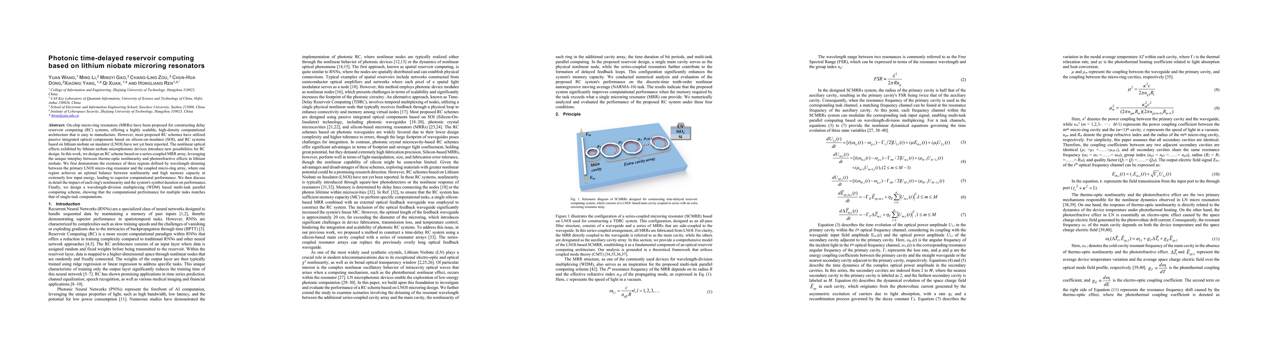 Thumbnail for Photonic time-delayed reservoir computing based on lithium niobate
  microring resonators