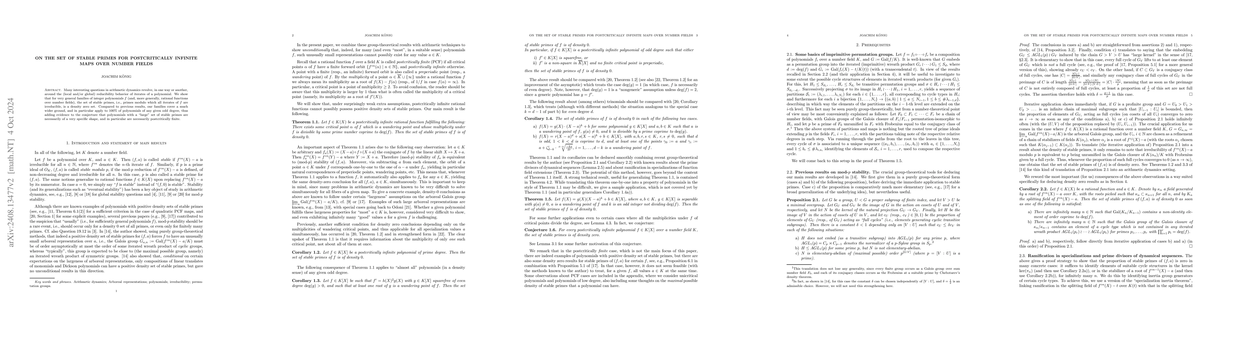 Thumbnail for On the set of stable primes for postcritically infinite maps over number
  fields