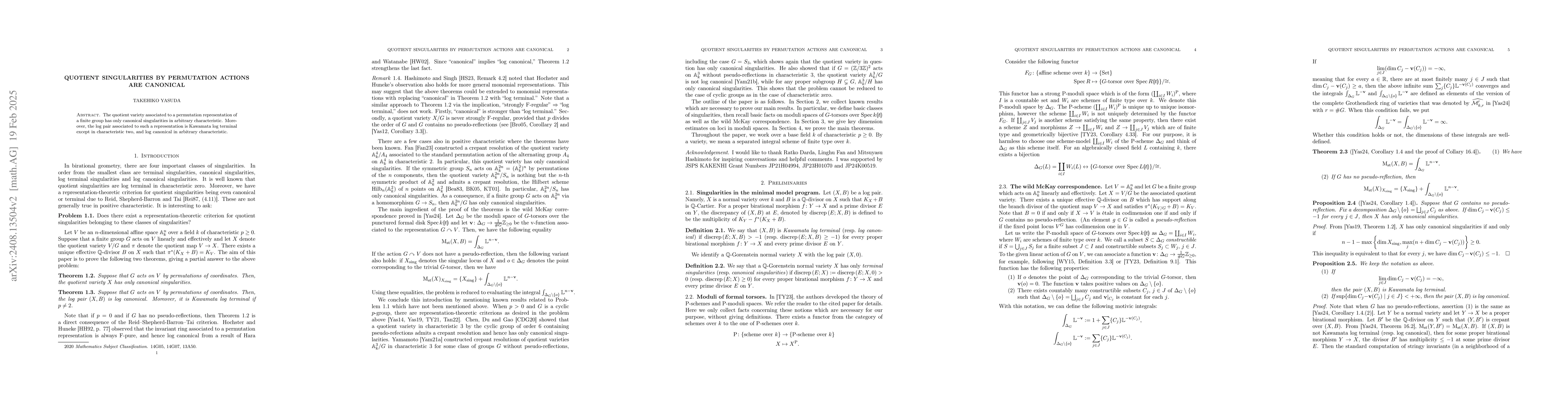Thumbnail for Quotient singularities by permutation actions are canonical
