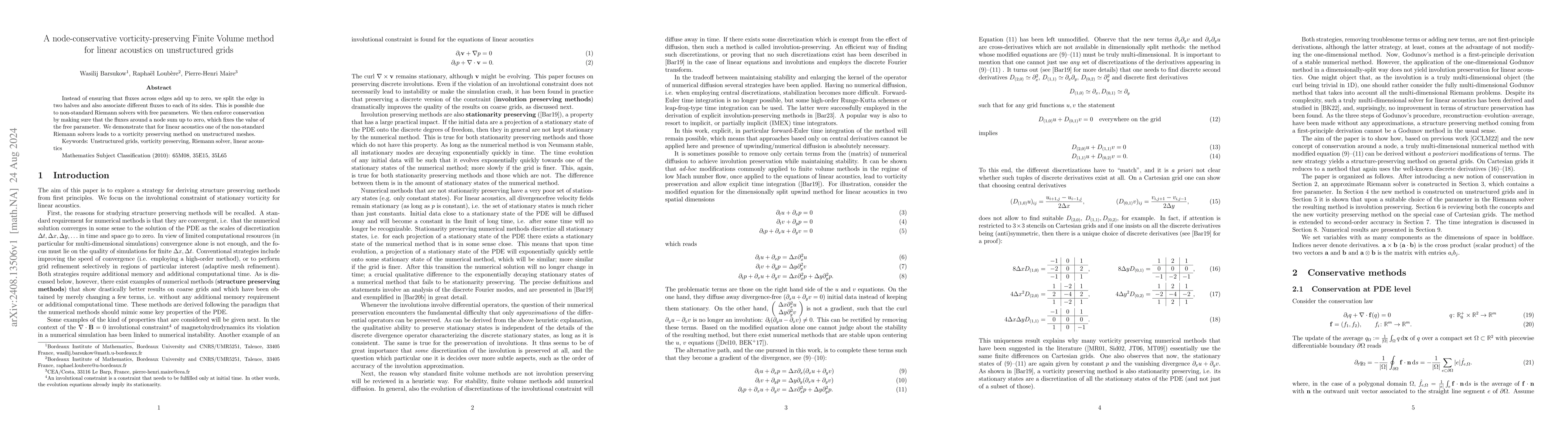 Thumbnail for A node-conservative vorticity-preserving Finite Volume method for linear
  acoustics on unstructured grids
