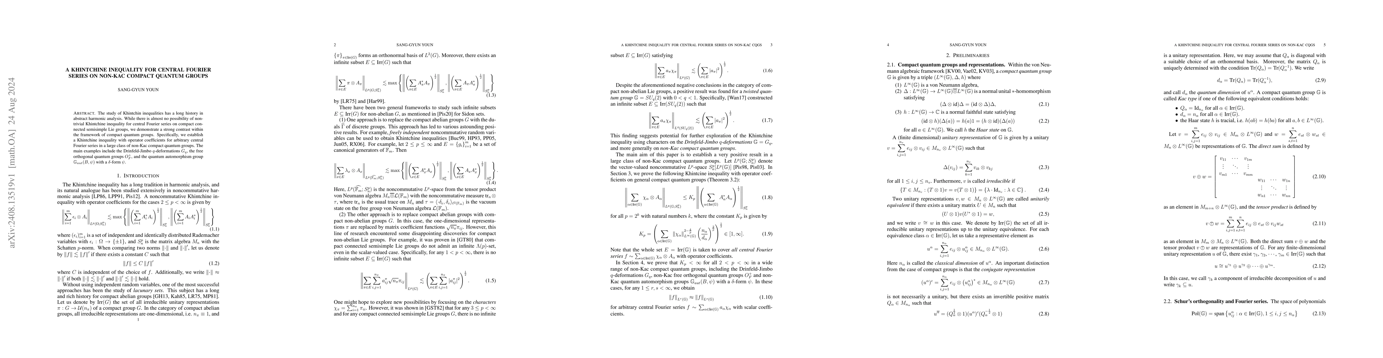 Thumbnail for A Khintchine inequality for central Fourier series on non-Kac compact
  quantum groups