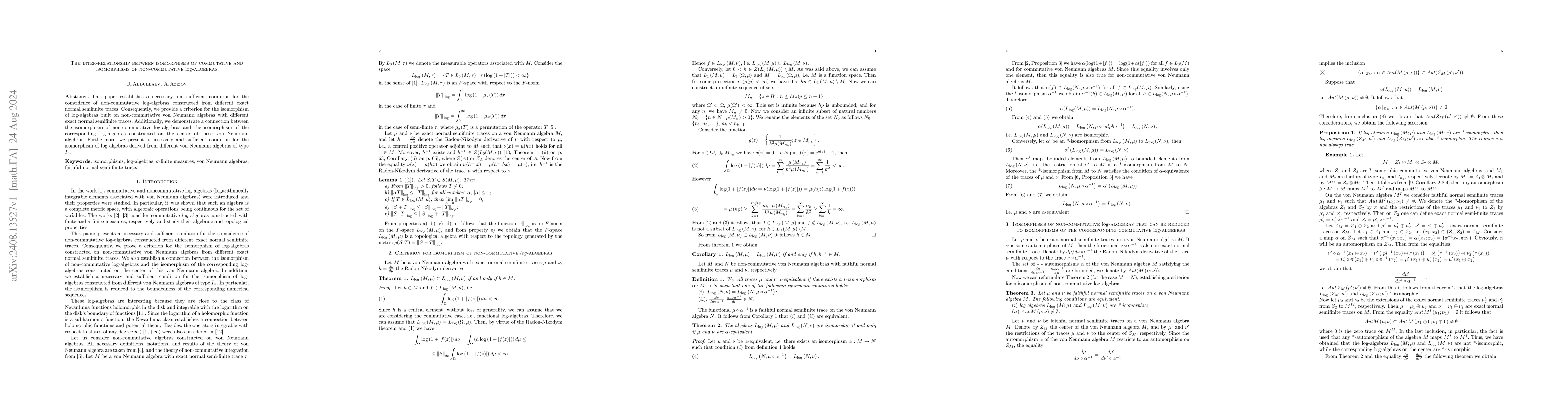 Thumbnail for The inter-relationship between isomorphisms of commutative and
  isomorphisms of non-commutative $\log$-algebras