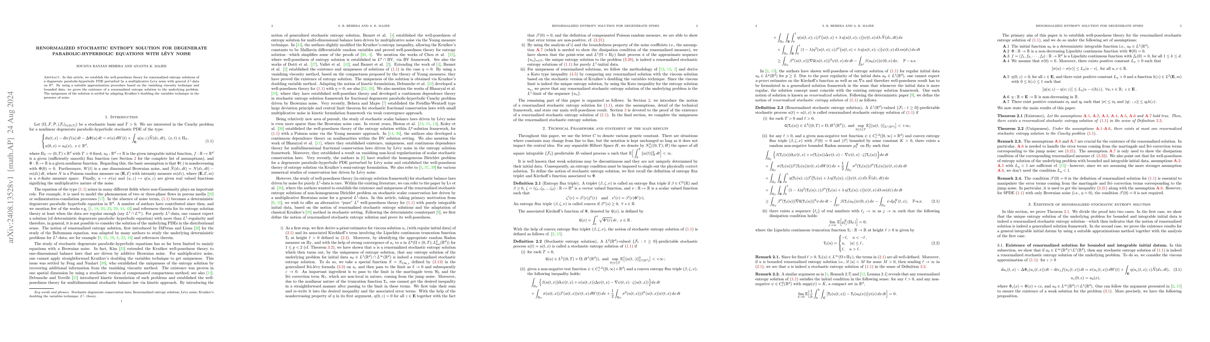 Thumbnail for Renormalized stochastic entropy solution for degenerate
  parabolic-hyperbolic equations with Levy noise