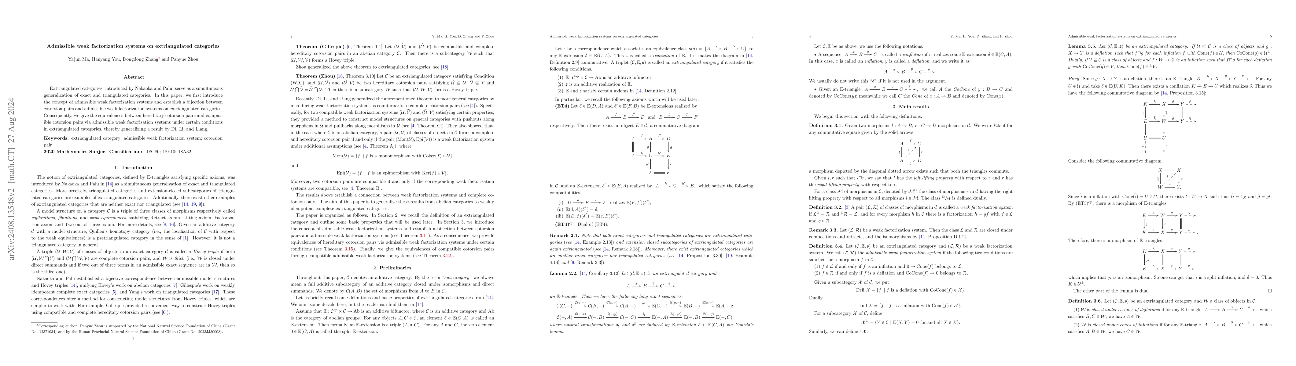 Thumbnail for Admissible weak factorization systems on extriangulated categories