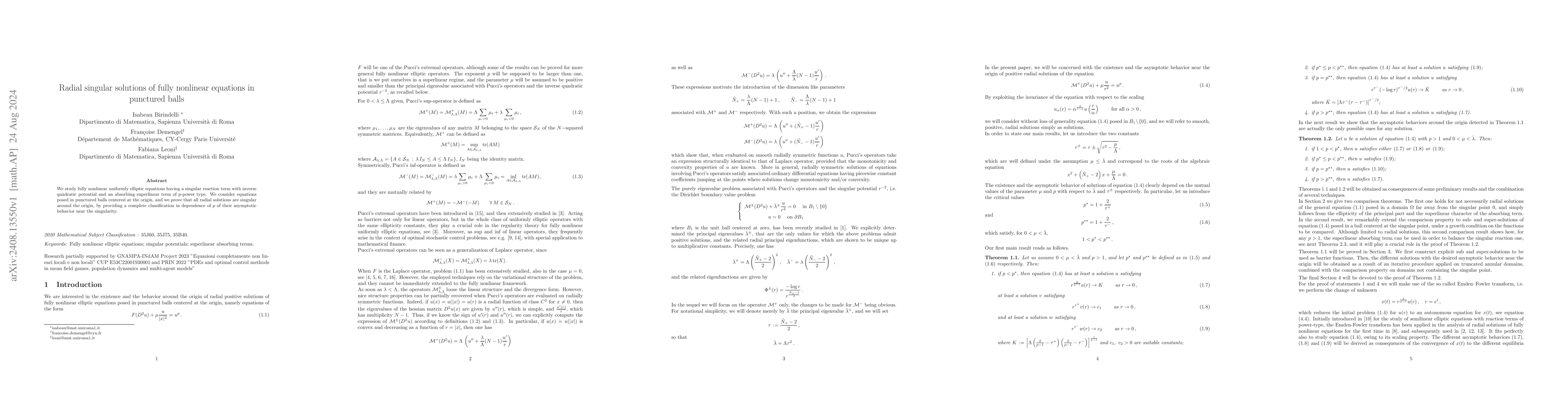 Thumbnail for Radial singular solutions of fully nonlinear equations in punctured
  balls