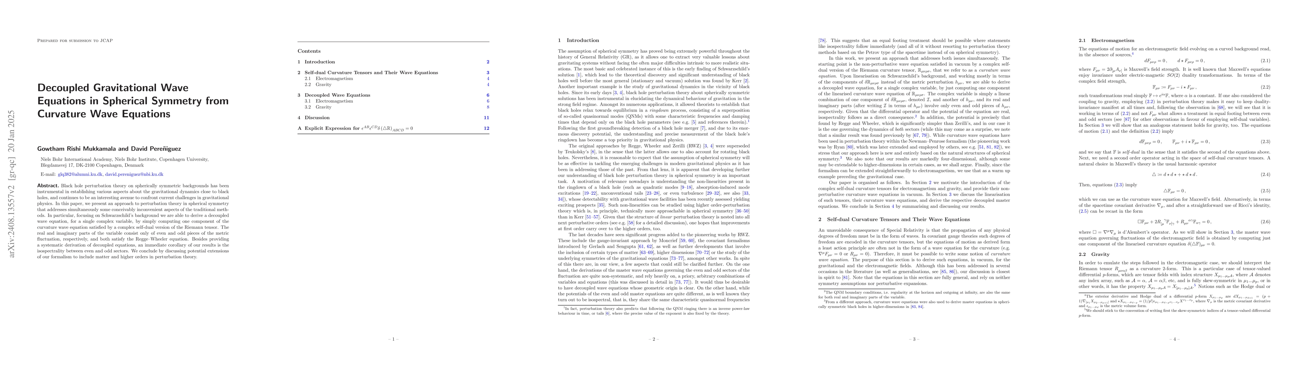 Thumbnail for Decoupled Gravitational Wave Equations in Spherical Symmetry from
  Curvature Wave Equations