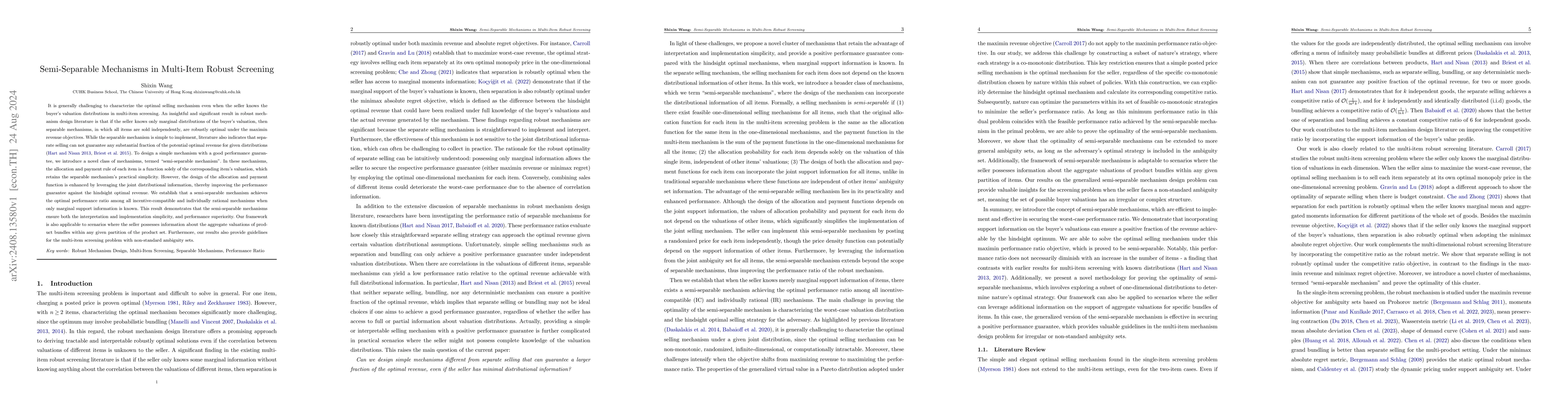 Thumbnail for Semi-Separable Mechanisms in Multi-Item Robust Screening
