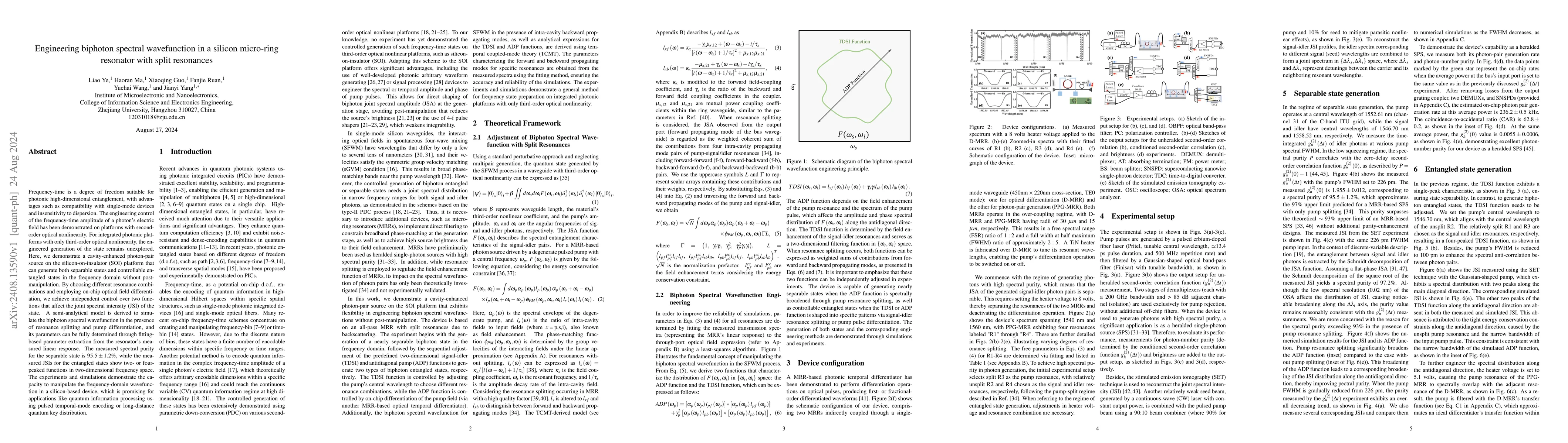 Thumbnail for Engineering biphoton spectral wavefunction in a silicon micro-ring
  resonator with split resonances