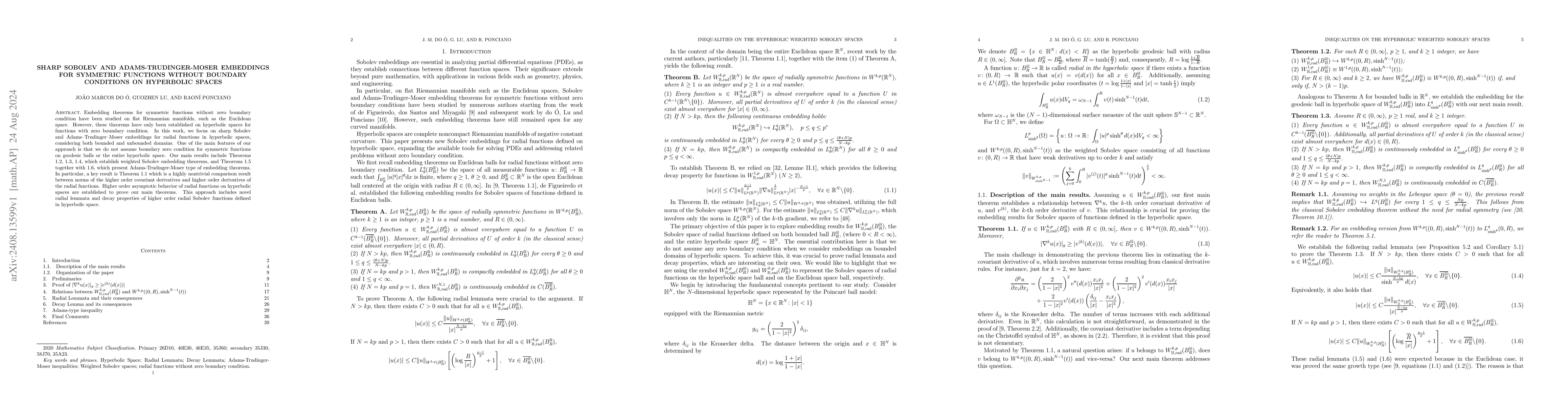 Thumbnail for Sharp Sobolev and Adams-Trudinger-Moser embeddings for symmetric
  functions without boundary conditions on hyperbolic spaces