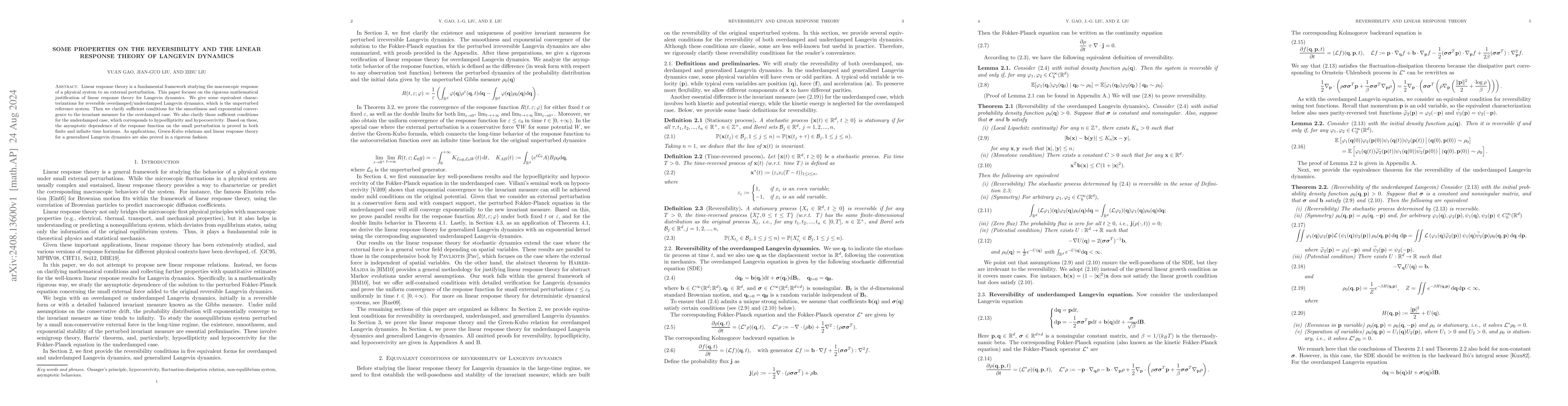 Thumbnail for Some properties on the reversibility and the linear response theory of
  Langevin dynamics