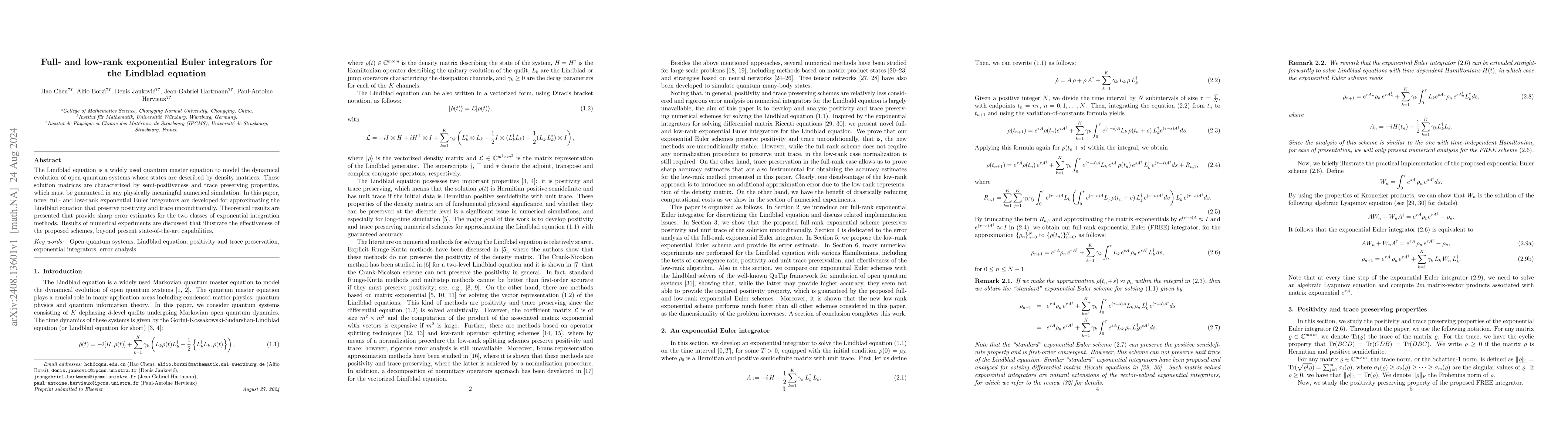 Thumbnail for Full- and low-rank exponential Euler integrators for the Lindblad
  equation