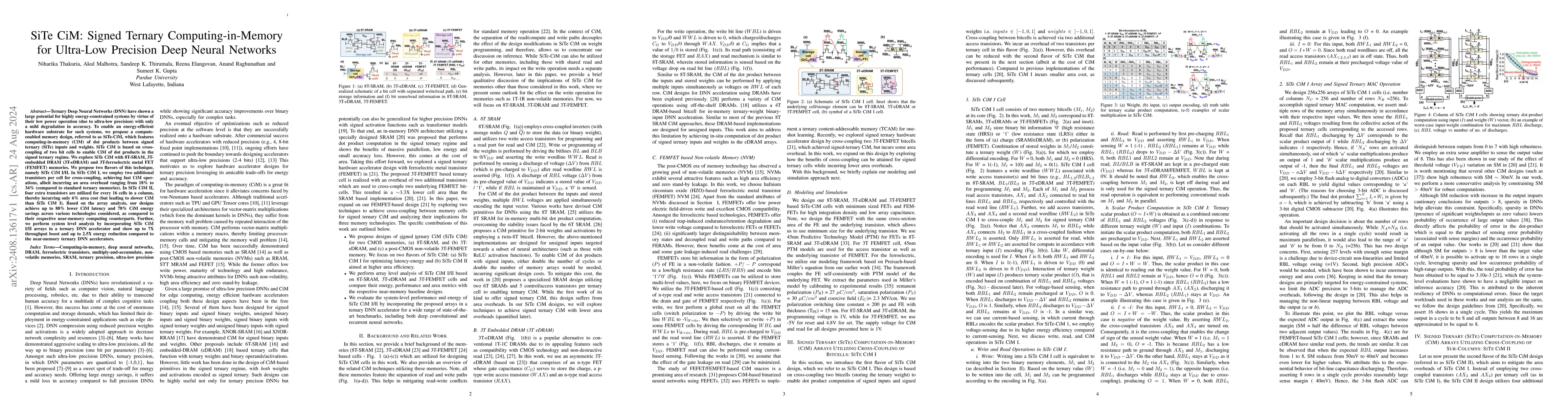 Thumbnail for SiTe CiM: Signed Ternary Computing-in-Memory for Ultra-Low Precision
  Deep Neural Networks