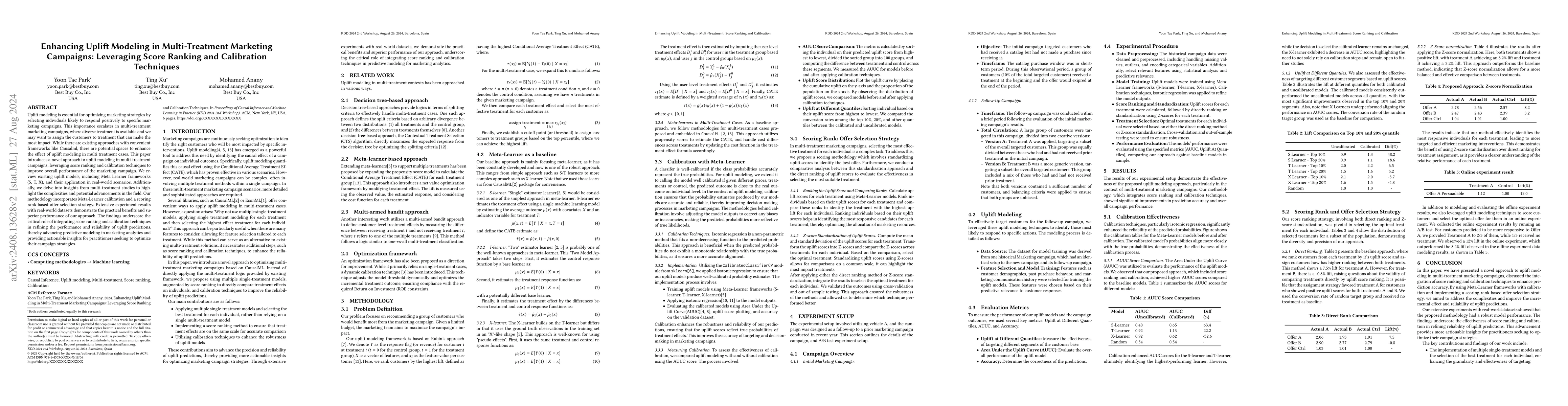 Thumbnail for Enhancing Uplift Modeling in Multi-Treatment Marketing Campaigns:
  Leveraging Score Ranking and Calibration Techniques