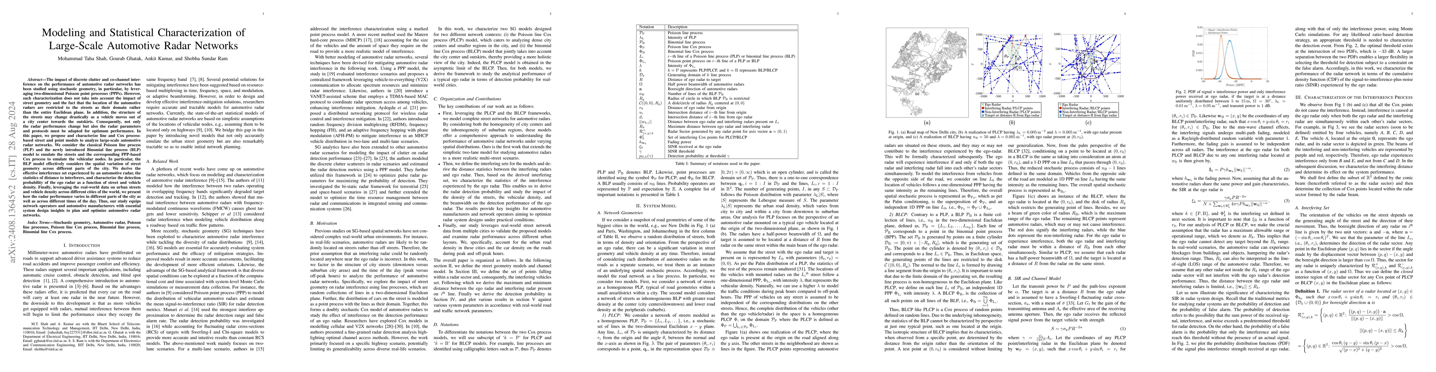 Thumbnail for Modeling and Statistical Characterization of Large-Scale Automotive
  Radar Networks