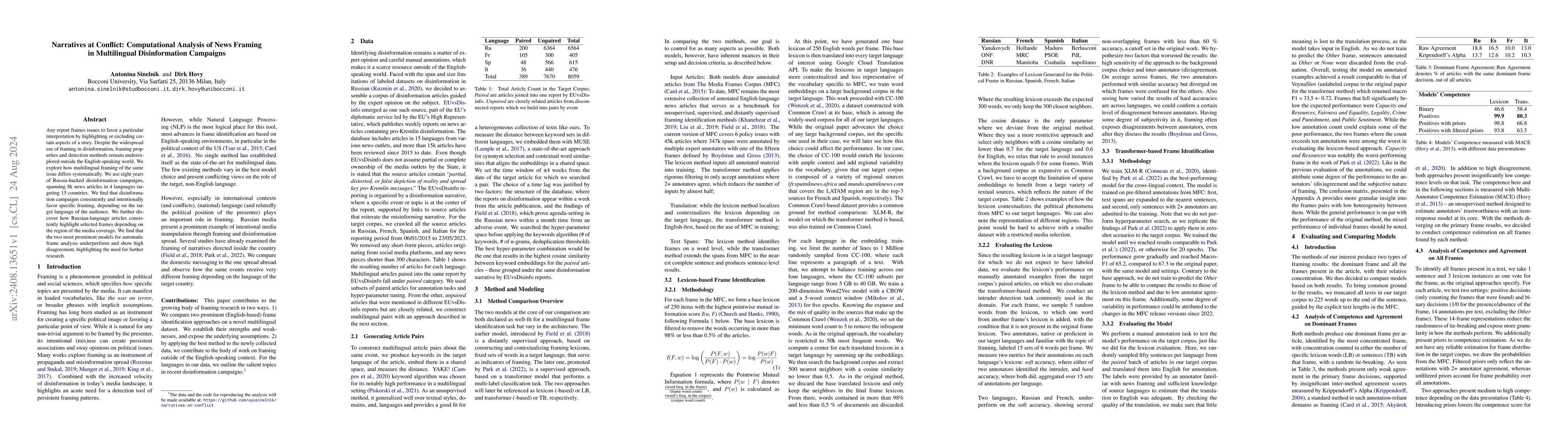 Thumbnail for Narratives at Conflict: Computational Analysis of News Framing in
  Multilingual Disinformation Campaigns