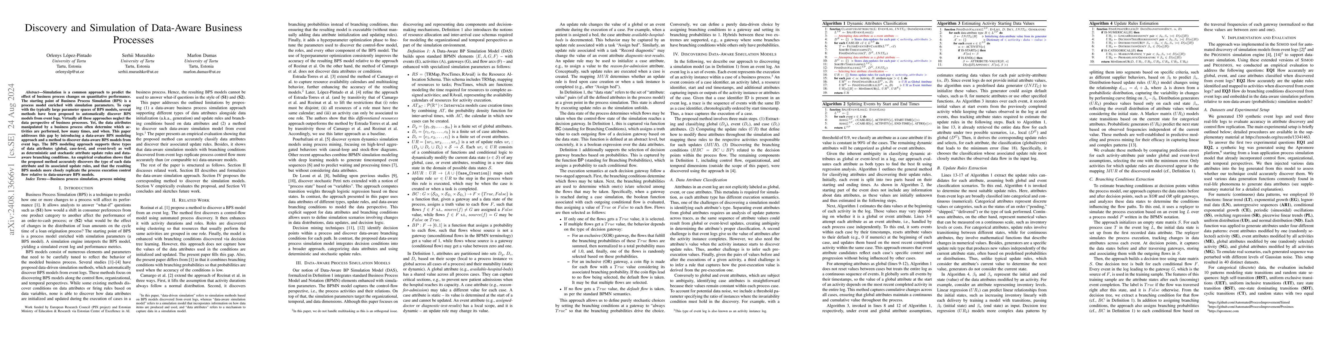 Thumbnail for Discovery and Simulation of Data-Aware Business Processes