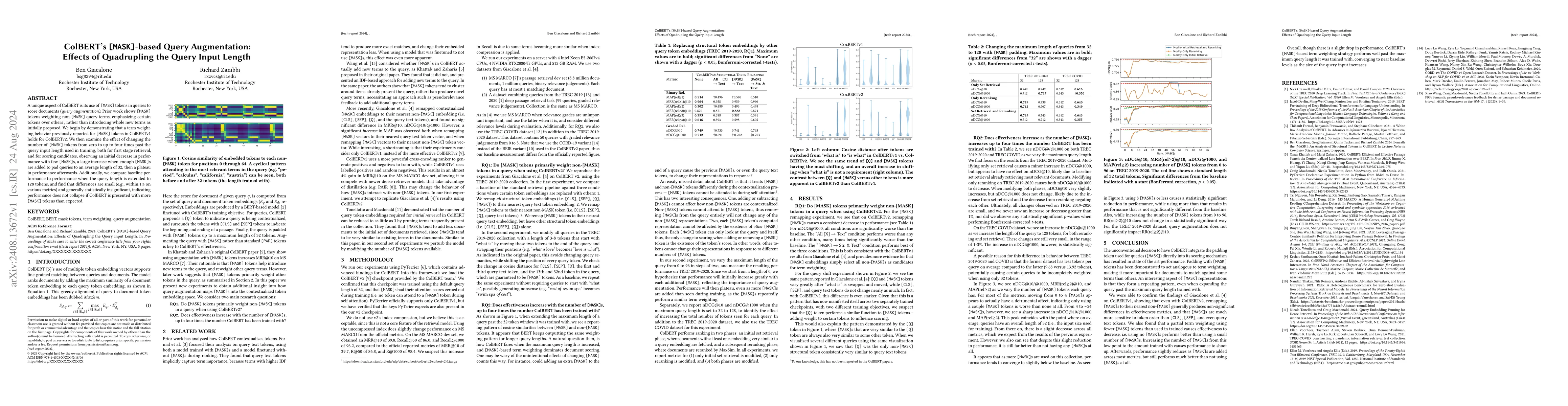 Thumbnail for ColBERT's [MASK]-based Query Augmentation: Effects of Quadrupling the
  Query Input Length