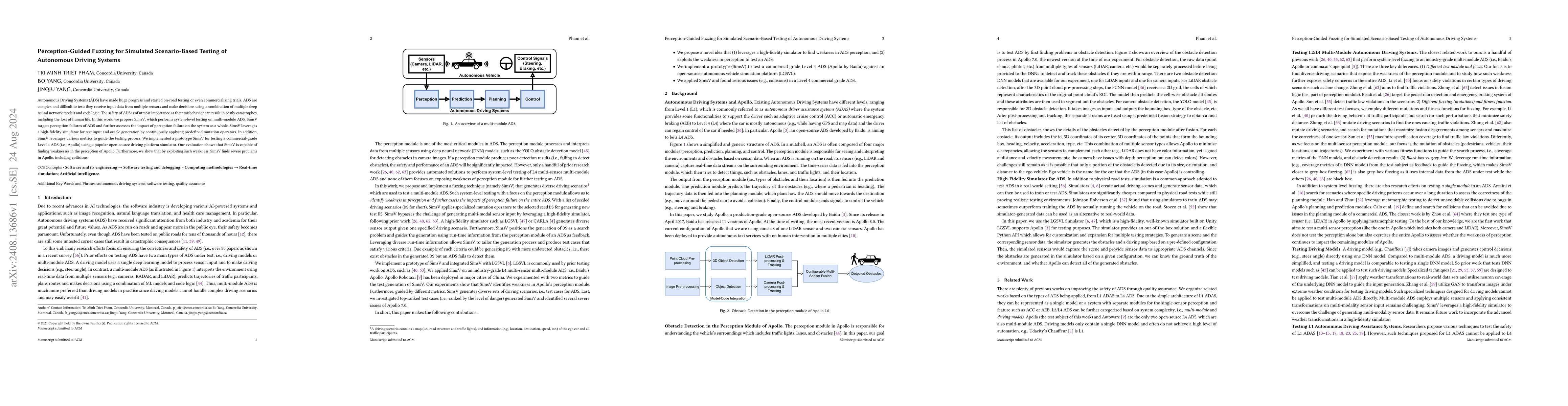 Thumbnail for Perception-Guided Fuzzing for Simulated Scenario-Based Testing of
  Autonomous Driving Systems