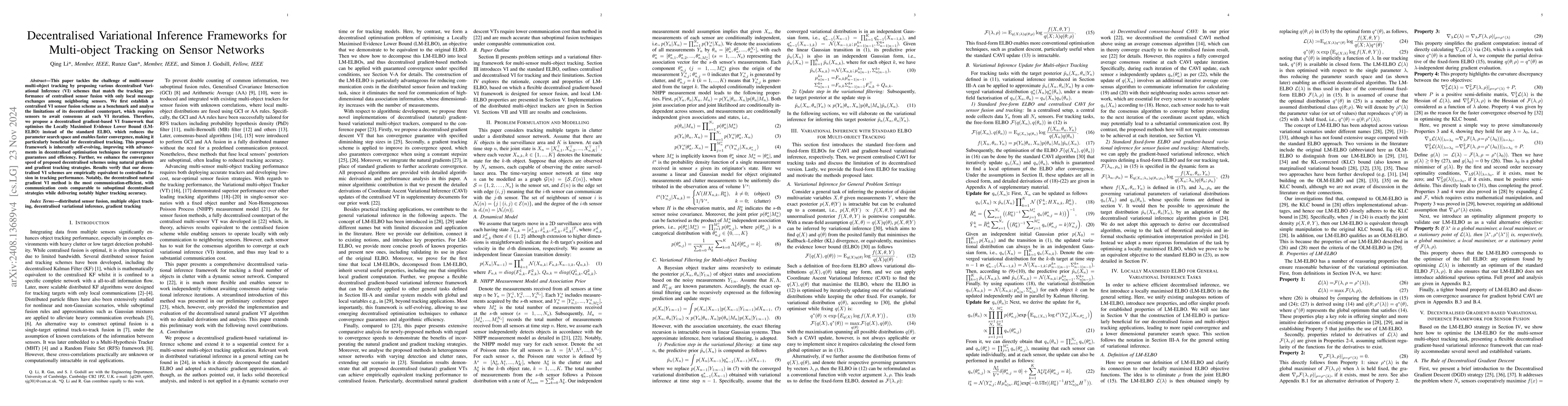 Thumbnail for Decentralised Gradient-based Variational Inference for Multi-sensor
  Fusion and Tracking in Clutter