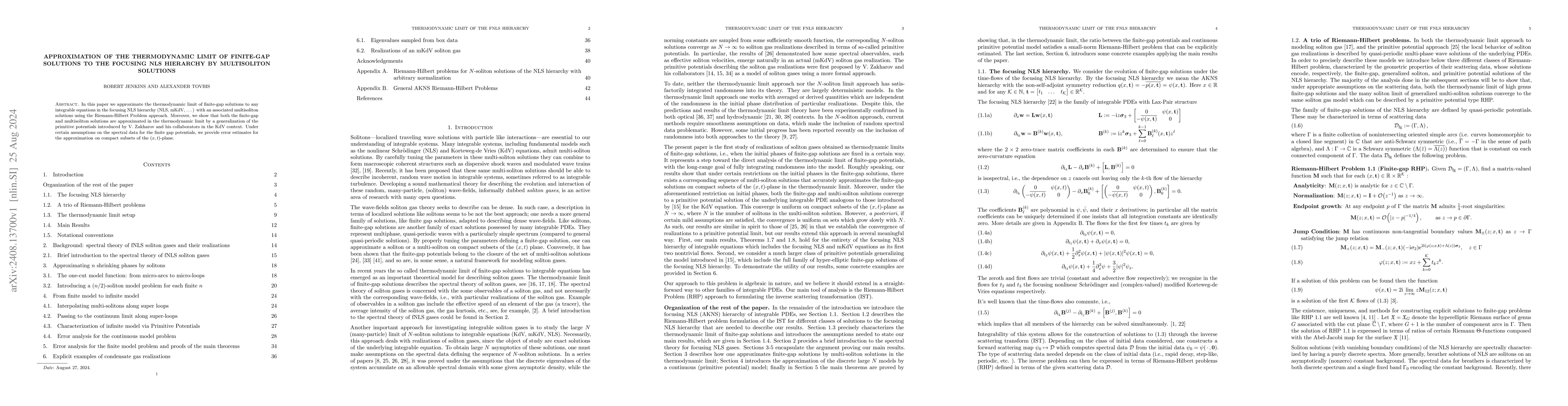 Thumbnail for Approximation of the thermodynamic limit of finite-gap solutions of the
  focusing NLS hierarchy by multisoliton solutions