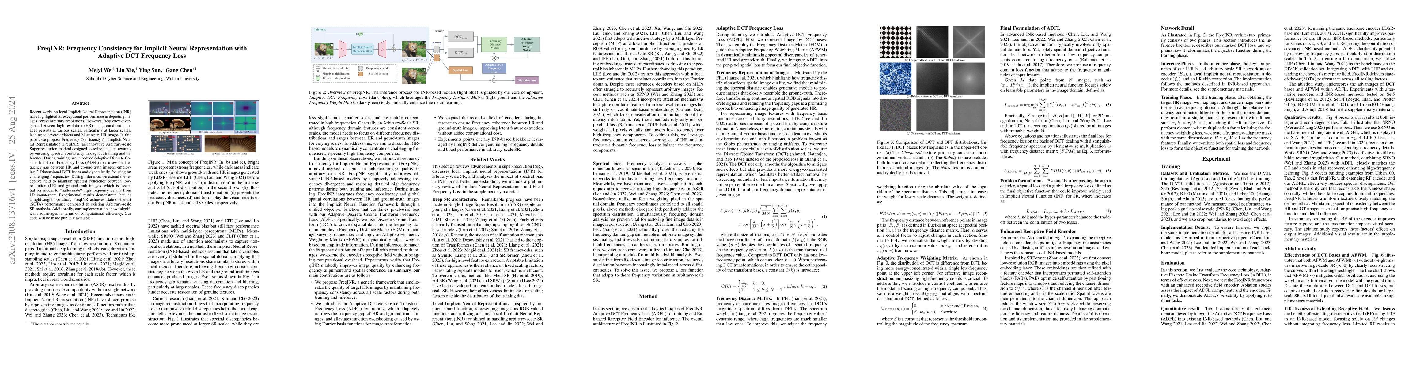 Thumbnail for FreqINR: Frequency Consistency for Implicit Neural Representation with
  Adaptive DCT Frequency Loss