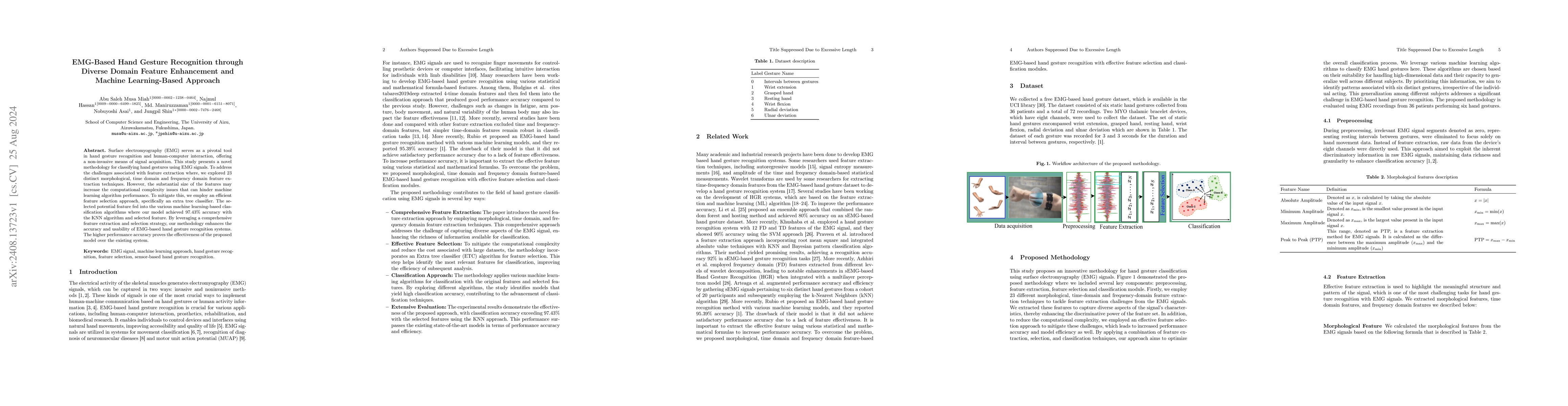 Thumbnail for EMG-Based Hand Gesture Recognition through Diverse Domain Feature
  Enhancement and Machine Learning-Based Approach