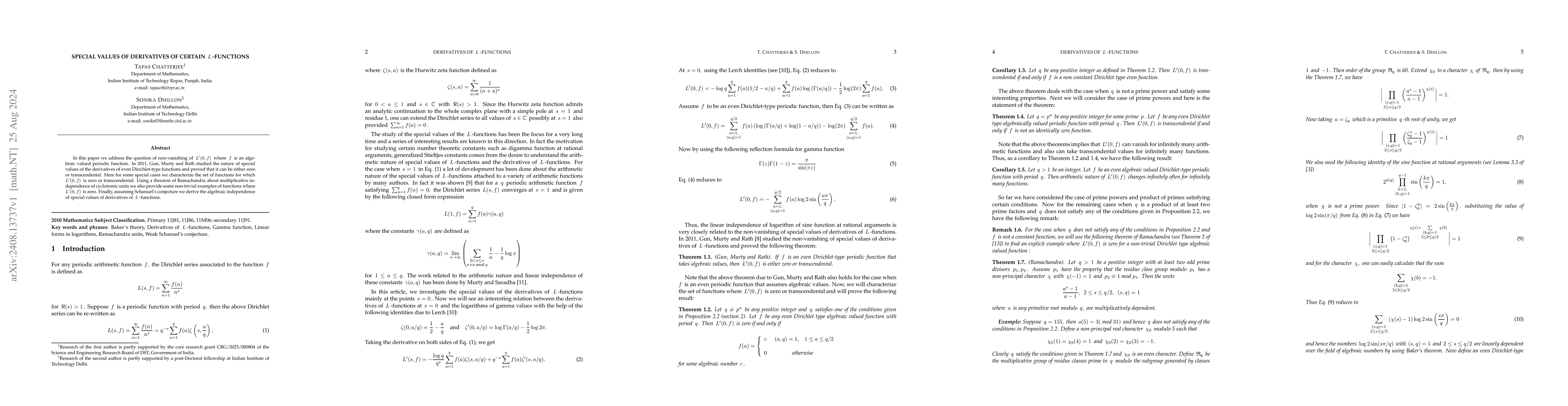 Thumbnail for Special values of derivatives of certain $L$-functions