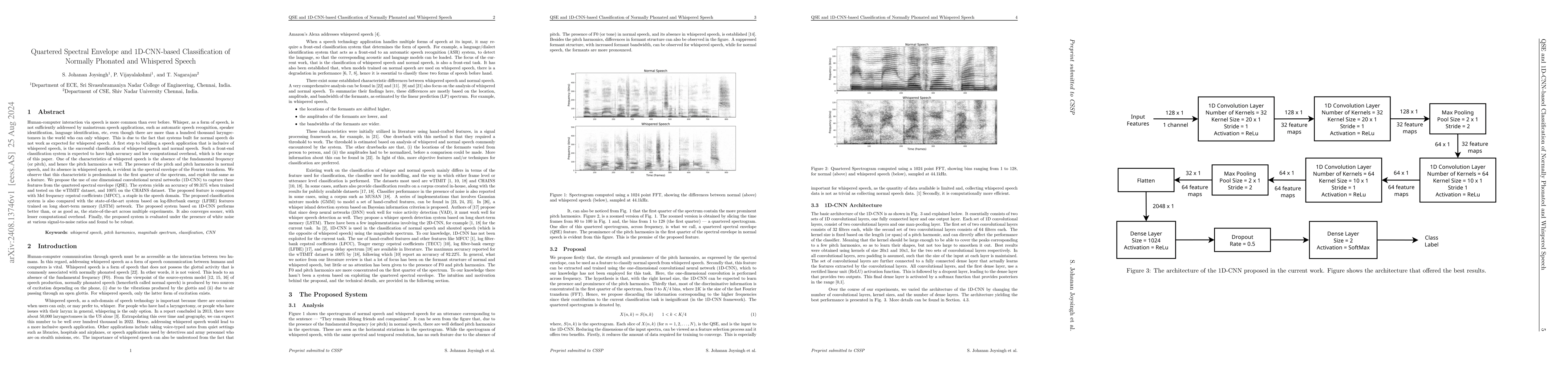 Thumbnail for Quartered Spectral Envelope and 1D-CNN-based Classification of Normally
  Phonated and Whispered Speech
