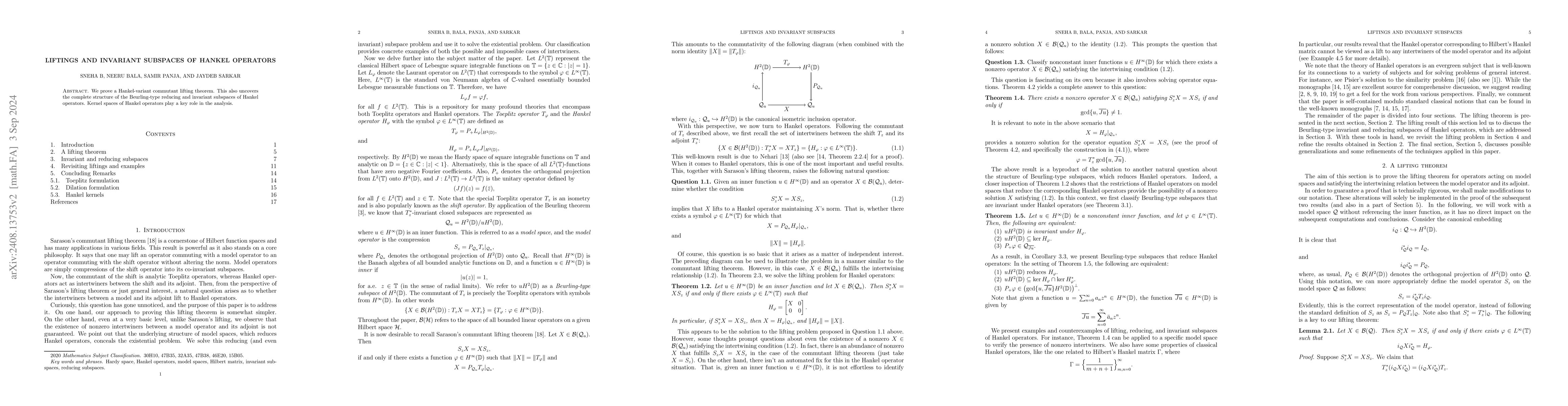 Thumbnail for Liftings and invariant subspaces of Hankel operators