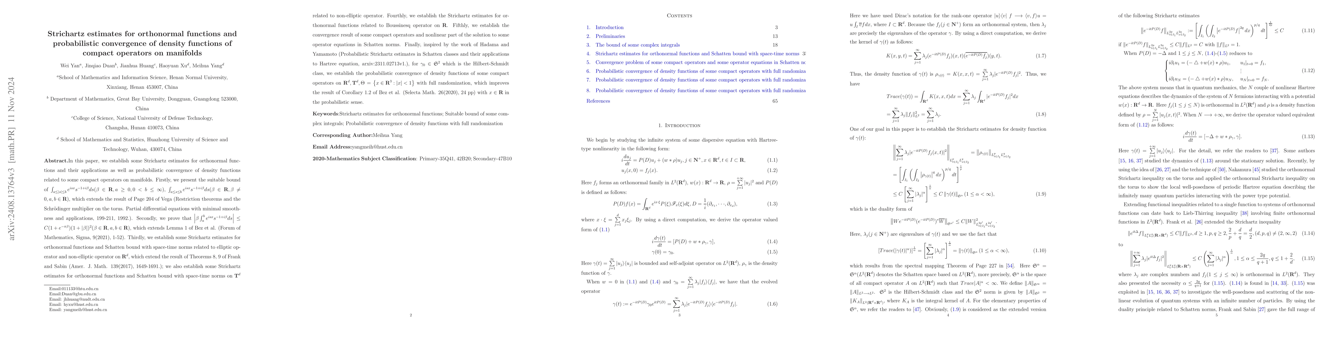Thumbnail for Strichartz estimates for orthonormal functions and probabilistic
  convergence of density functions of compact operators on manifolds