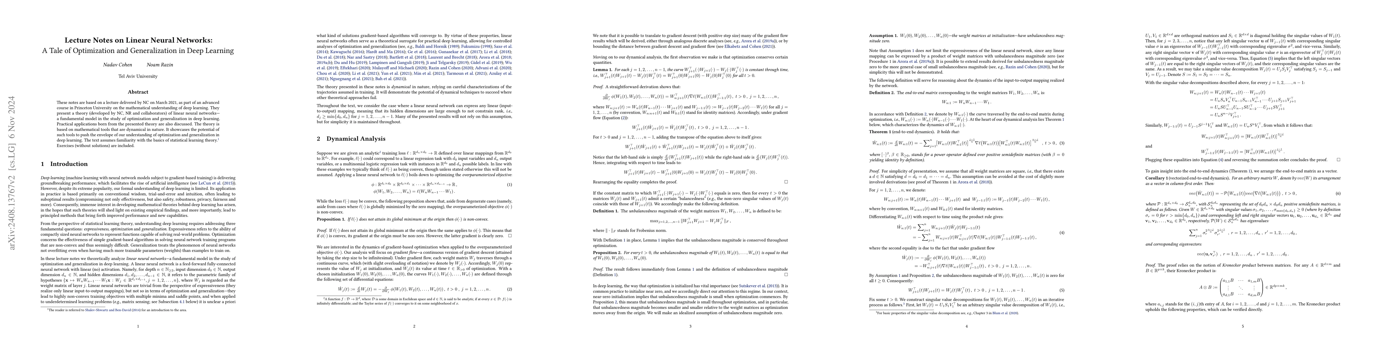 Thumbnail for Lecture Notes on Linear Neural Networks: A Tale of Optimization and
  Generalization in Deep Learning