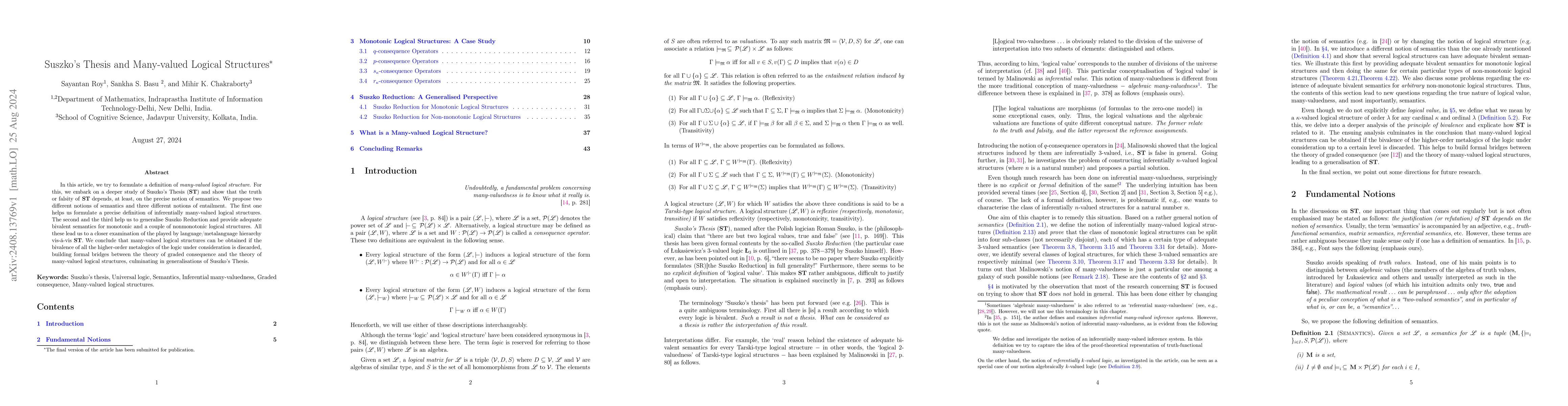 Thumbnail for Suszko's Thesis and Many-valued Logical Structures