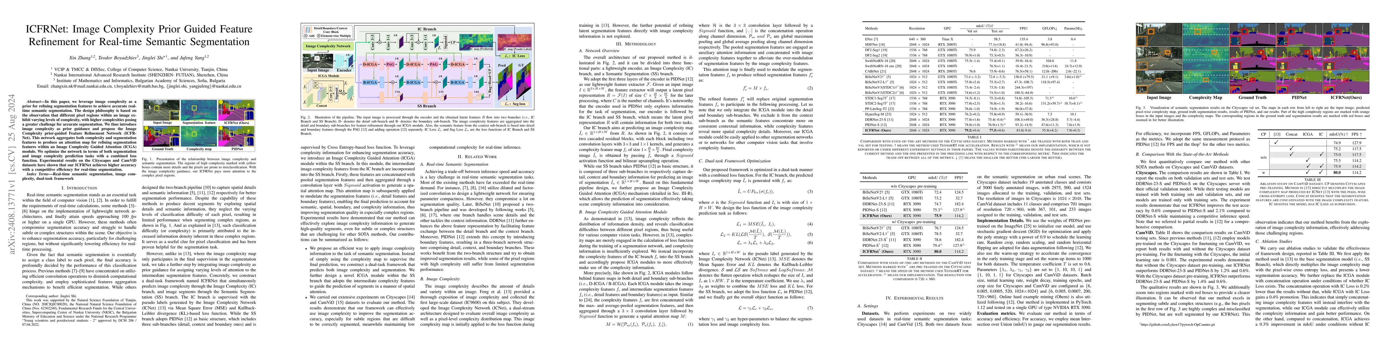 Thumbnail for ICFRNet: Image Complexity Prior Guided Feature Refinement for Real-time
  Semantic Segmentation