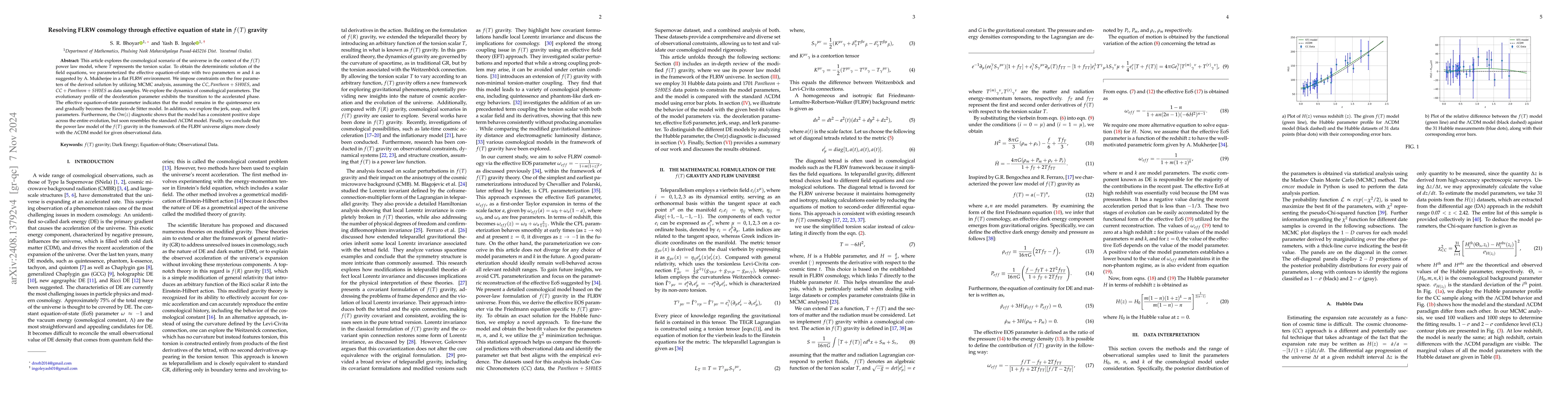 Thumbnail for Resolving FLRW cosmology through effective equations of state in $f(T)$
  gravity
