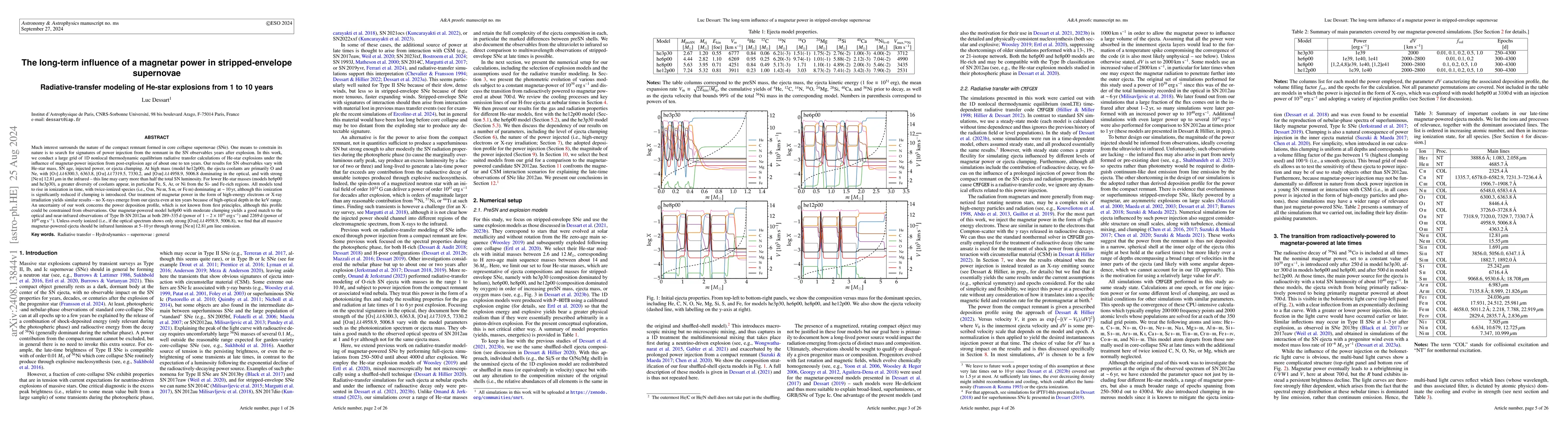 Thumbnail for The long-term influence of a magnetar power in stripped-envelope
  supernovae. Radiative-transfer modeling of He-star explosions from 1 to 10
  years