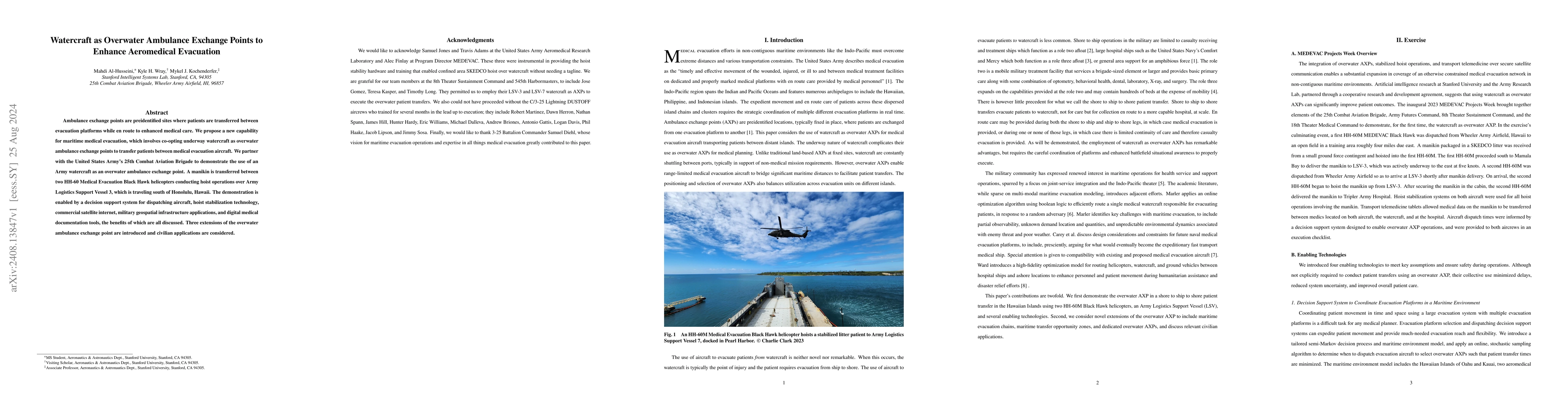 Thumbnail for Watercraft as Overwater Ambulance Exchange Points to Enhance Aeromedical
  Evacuation