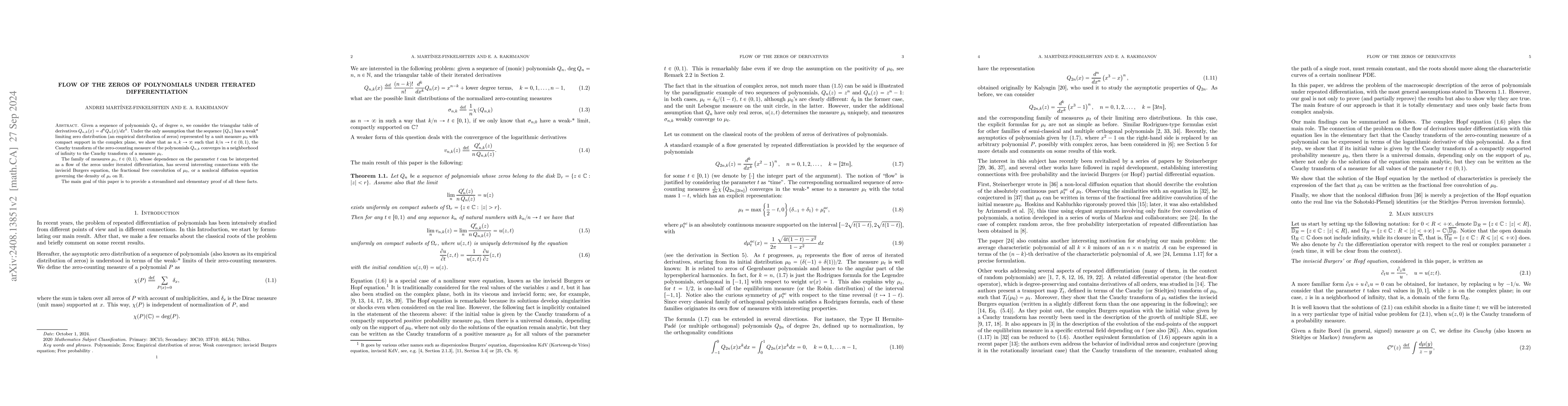 Thumbnail for Flow of the zeros of polynomials under iterated differentiation