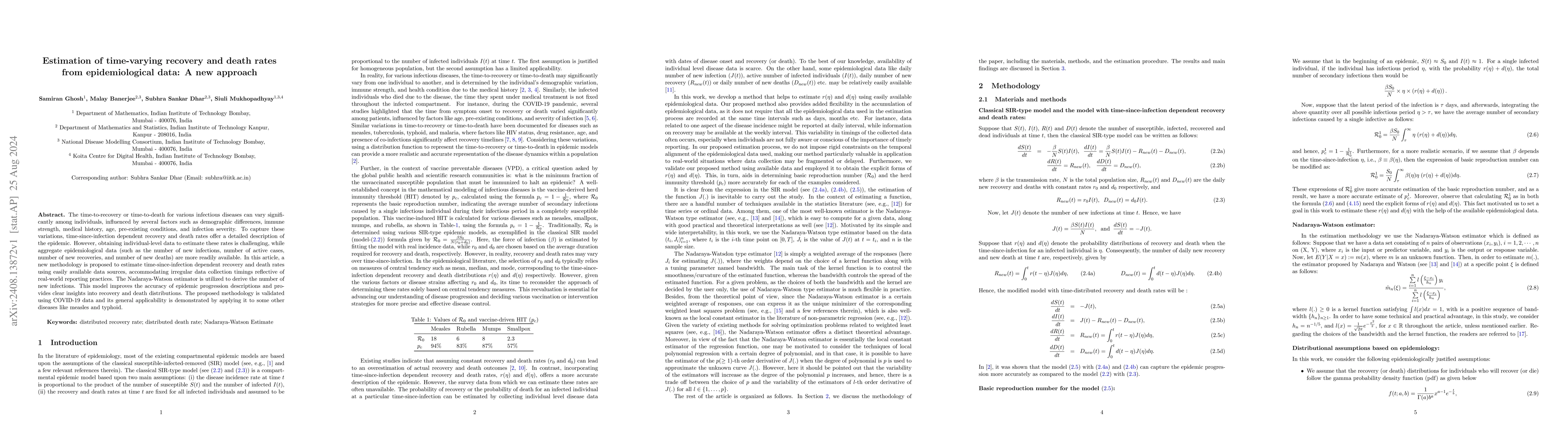 Thumbnail for Estimation of time-varying recovery and death rates from epidemiological
  data: A new approach