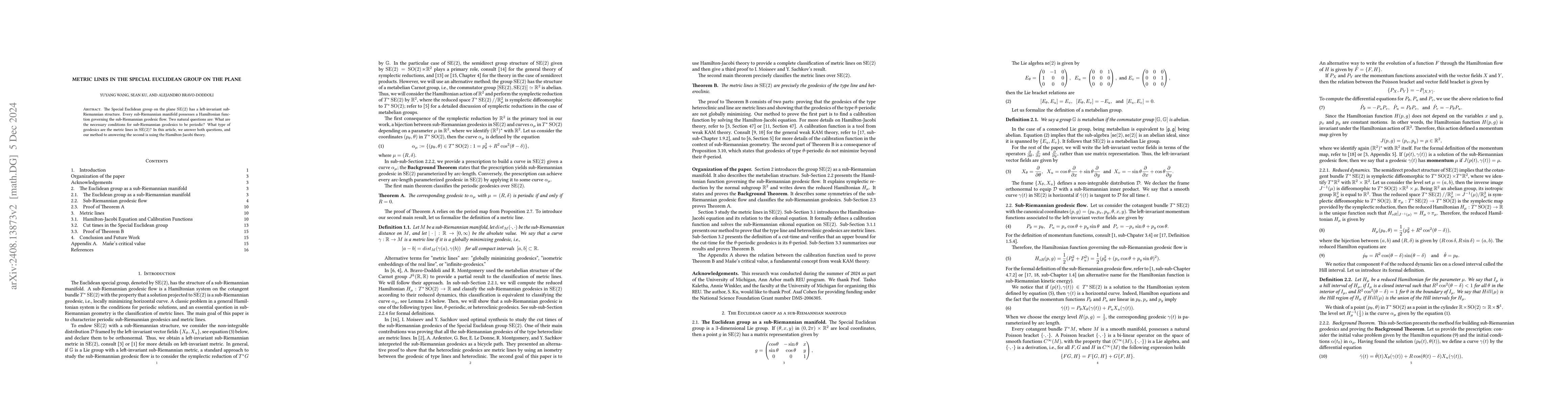 Thumbnail for Metric Lines in the Special Euclidean group on the plane
