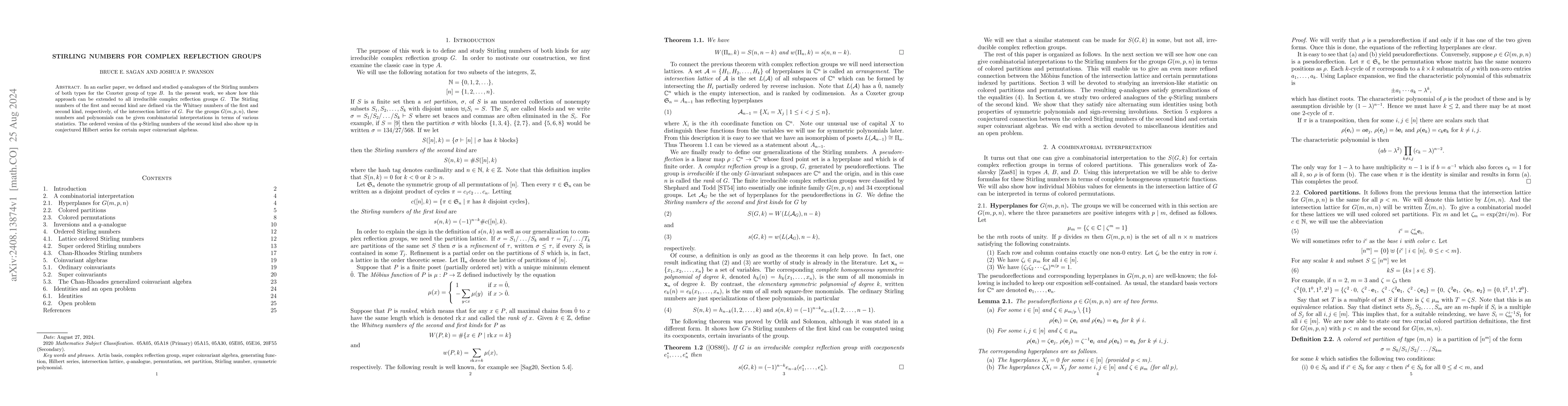 Thumbnail for Stirling numbers for complex reflection groups