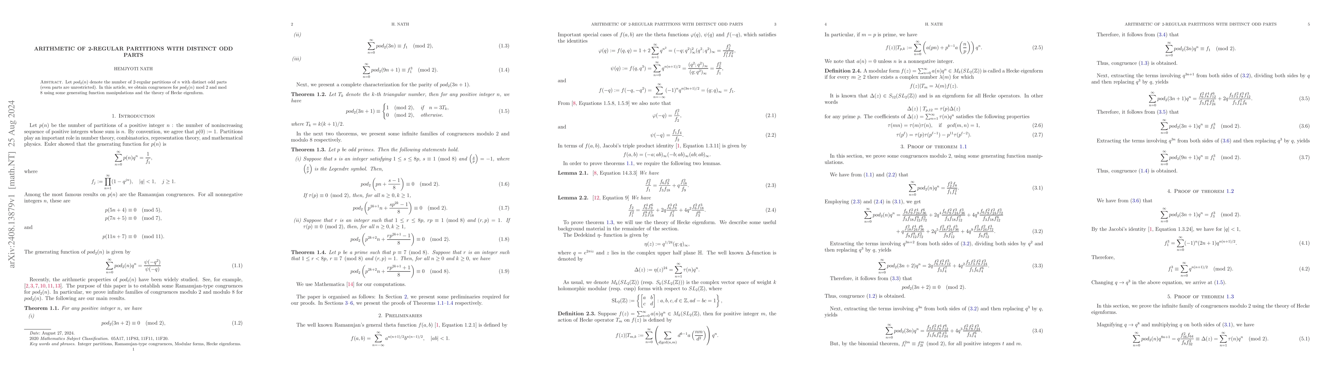 Thumbnail for Arithmetic of 2-regular partitions with distinct odd parts