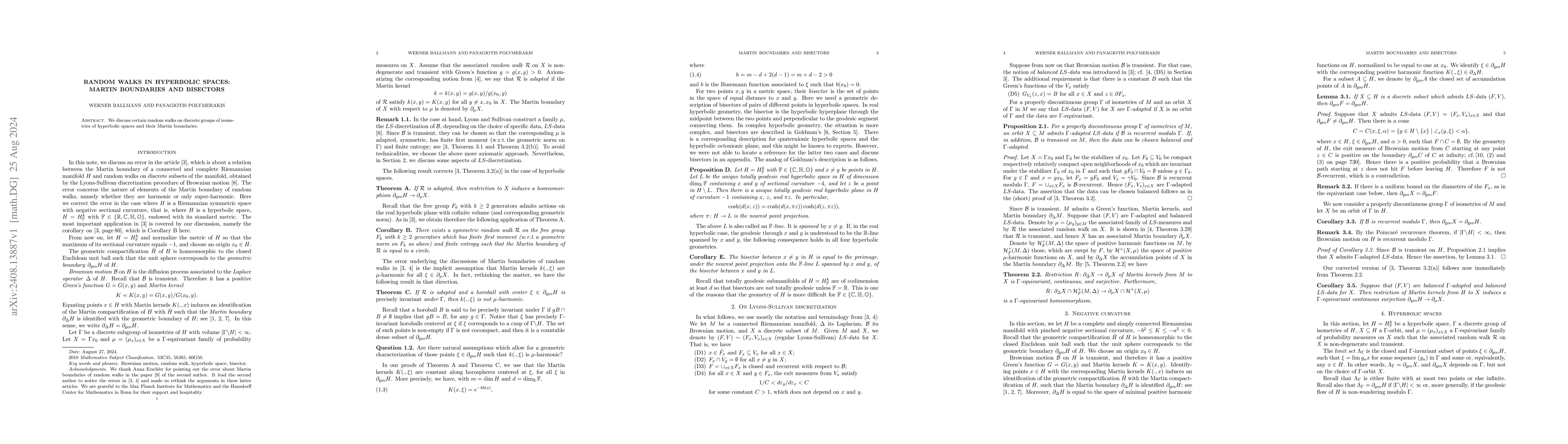 Thumbnail for Random walks in hyperbolic spaces: Martin boundaries and bisectors