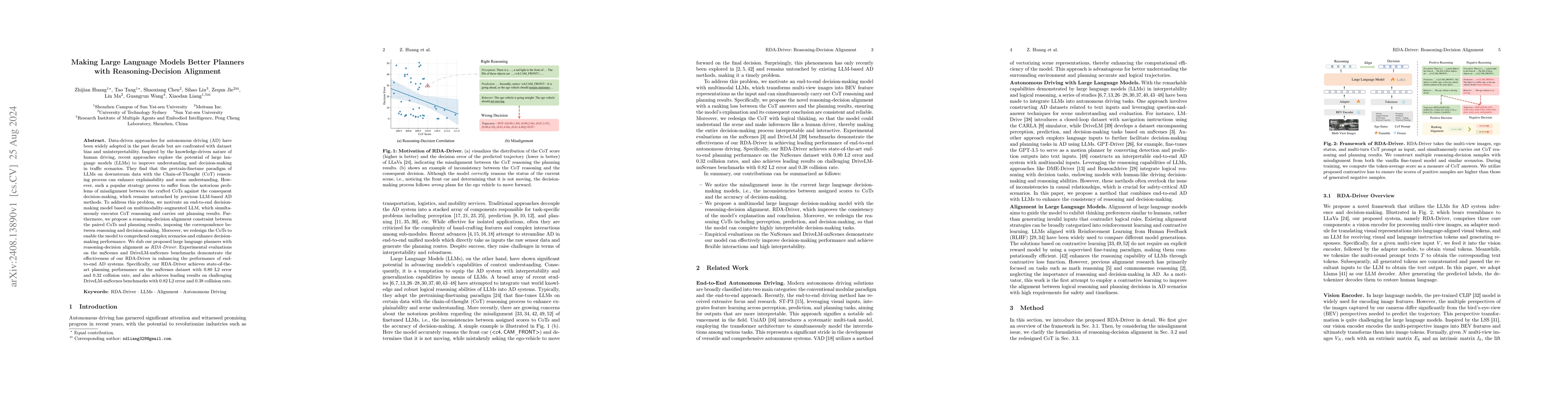 Thumbnail for Making Large Language Models Better Planners with Reasoning-Decision
  Alignment