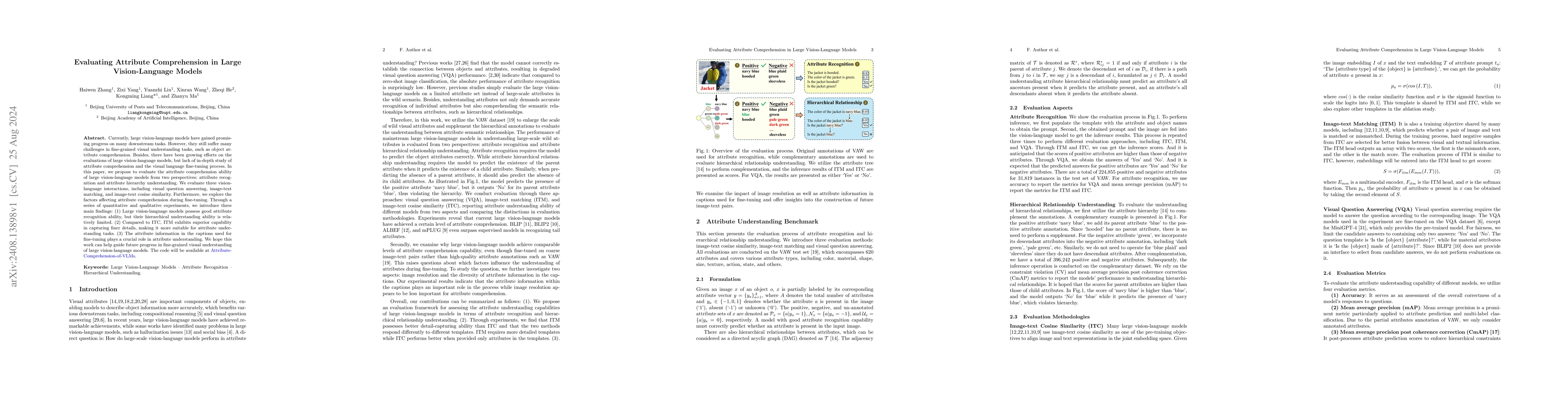 Thumbnail for Evaluating Attribute Comprehension in Large Vision-Language Models